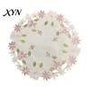Kitchen Table Accessory Embroidered Flower Placemat, Round Floral Coaster Heat Resistant Durable Fabric Placemat Protector Mat for Dining Cup