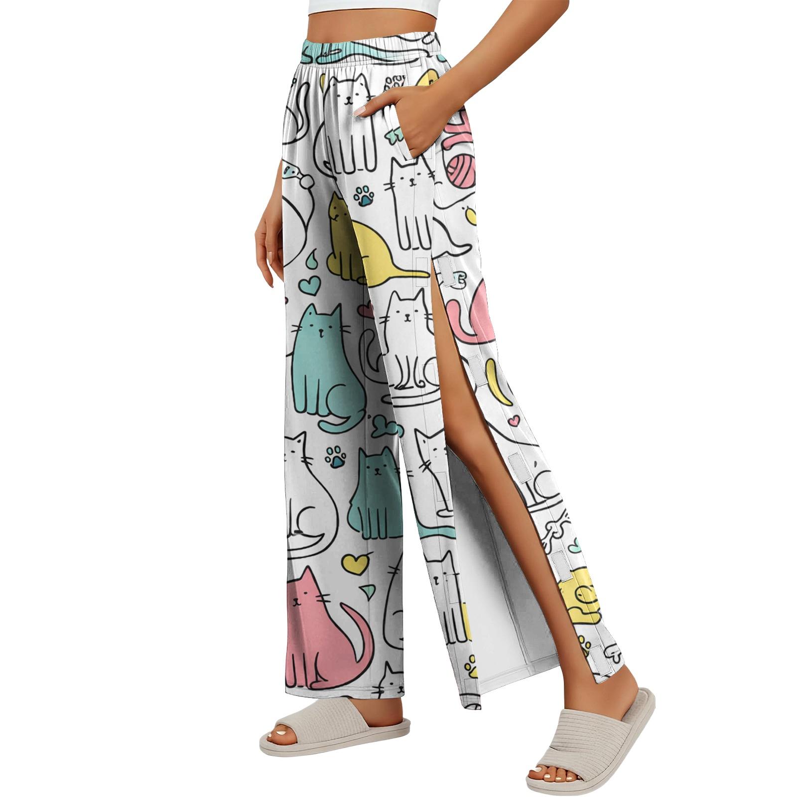 

Women Post Surgery Recovery Pants Side Velcro Closure Easy Open Long Trousers Medical Care Elastic Waistband Comfortable Fit L циан