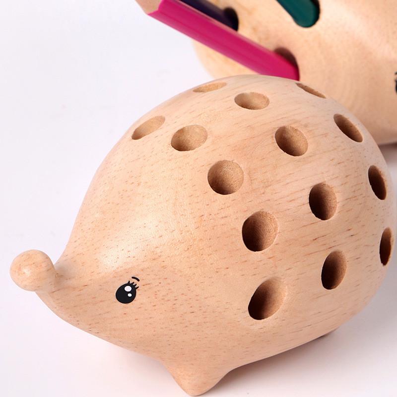 Hedgehog Creative Wooden Pen Cup Pencil Holder Storage Decoration Desktop