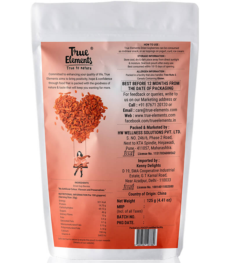 Dried Goji Berries (125 G), Dried Goji Berries, True Elements