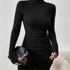 Sexy Mini Dress For Women Autumn Black Solid Turtleneck Long Sleeves Sheath Dress Club Elegant Bodycon Party Dresses Female