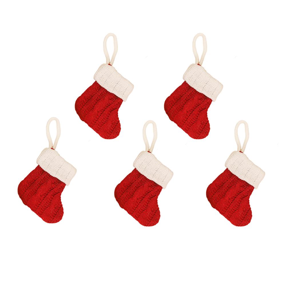 

5pcs Mini Christmas Socks, Christmas Items Storage, Mini Knitted Socks Christmas Stocking Decor, Christmas Tree Decoration Socks 11x10cm красный