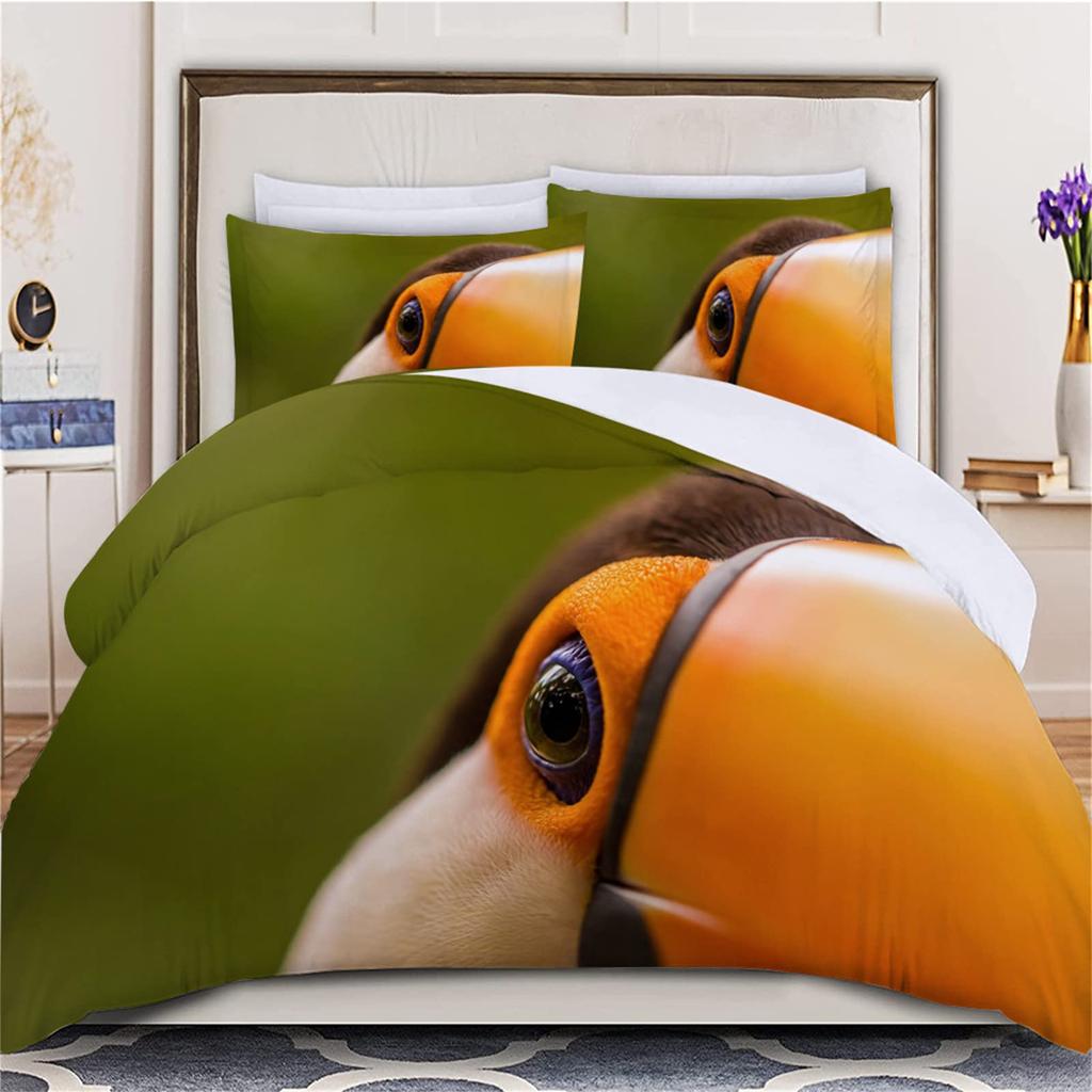 3D Toucan King Queen Duvet Cover Safari Animals Bedding Set Tropical Jungle Birds Quilt Cover Fresh Nature Green Comforter Cover