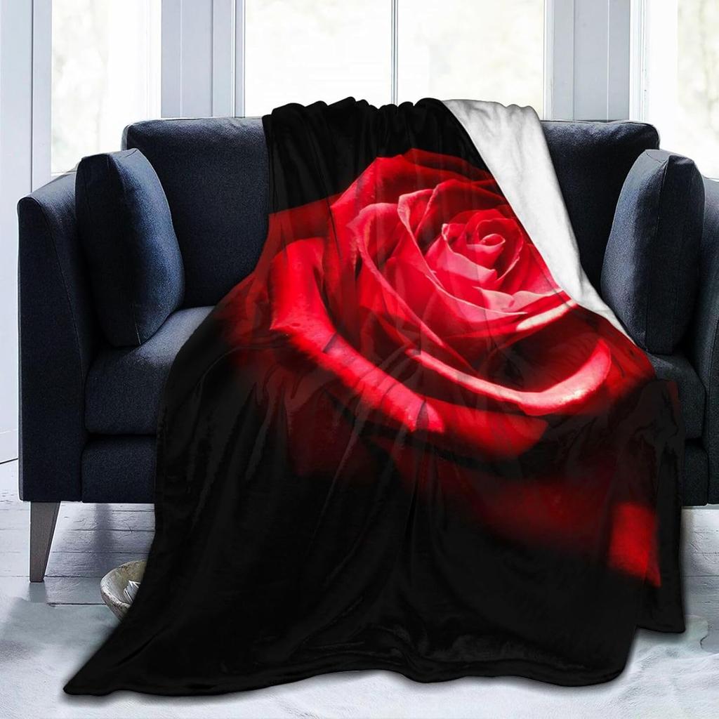 Red Roses Water Droplets Flannel Throw Blanket Valentine's Day Gift for Girls Women King Queen Size for Couch Sofa Living Room