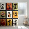 1pc Fabric Splicing Abstract Cat Print Waterproof Shower Privacy Curtain with 12 Hooks, Multiple Sizes Machine Washable