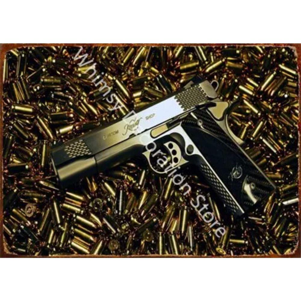 Retro Pistol Tin Sign Metal Wall Art for Home Bar Club Decor