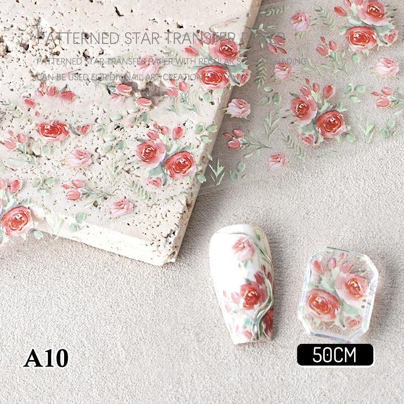

4*50Cm Flower Rose Print Pattern Nail Foils For Transfer Paper Nails Wraps Sliders Nail Art Stickers Manicure Decals A10