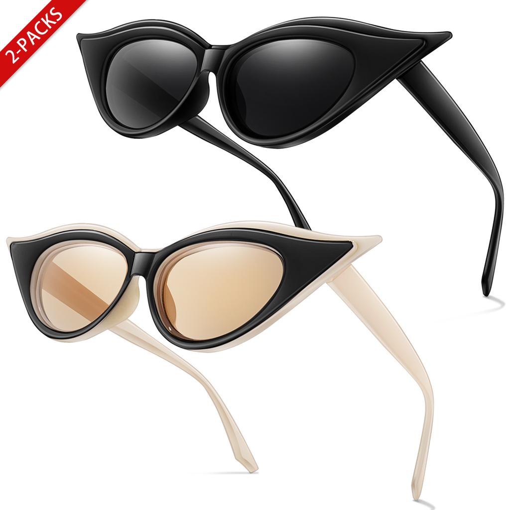 2 Pairs Men and Women's Fashion Sunglasses Fashion Cat Eye Glasses for Daily Wear Shopping Selfie Party Travel