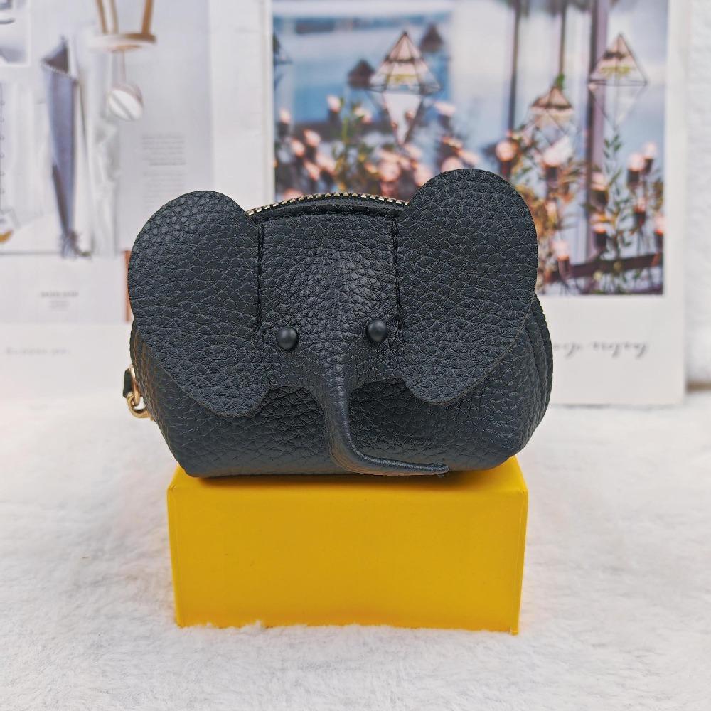 Versatile PU Elephant Bag Vintage Solid Color Coin Purse Hasp Zipper Clutch with Loose Change Storage Bag Pendant Outgoing