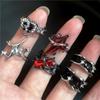 Gothic Punk Black Crystal Heart Love Red Cross Geometric Drip Oil Opening Ring Y2K Grunge Cool Hip Hop Jewelry Emo Accessories