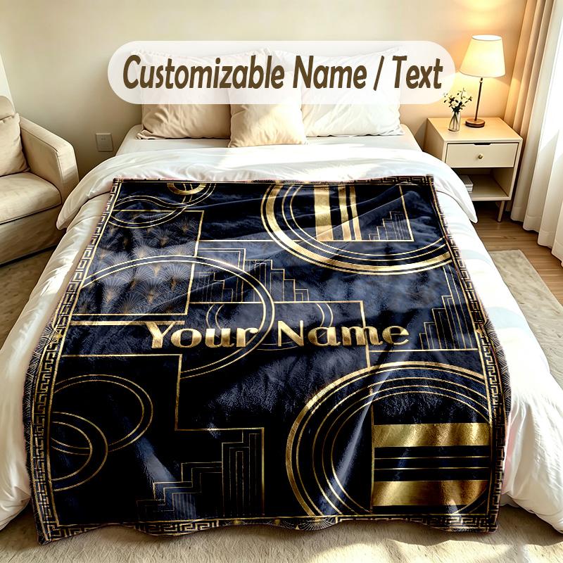 Art Deco Theme Custom Blanket Personalized Name & Text Customized Soft Warm Throw Blanket Home Decor