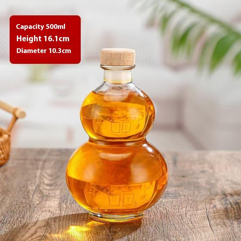 Transparent Gourd Shape High Borosilicate Glass Wine Bottle Heat-Resistant Glass Empty Bottle With Lid Milk Tea Bottle Cold Brew