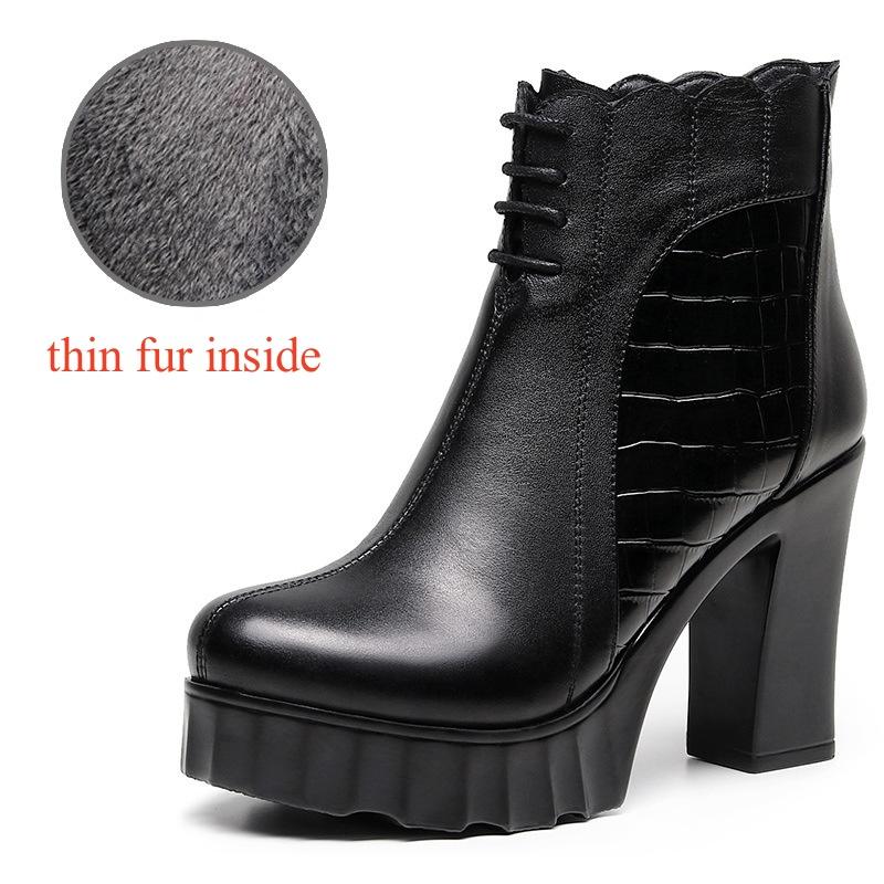 

10см Маленький размер 32-43 Элегантная мода Мягкие кожаные ботинки Женские туфли на платформе 2025 Зима Блочный высокий каблук Ботильоны Офис 35