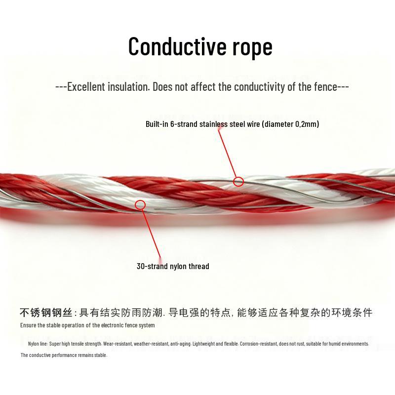 High Voltage Conductive Rope for Livestock Fencing: Electric Net Cable for Cattle, Horses, Sheep, and Boars
