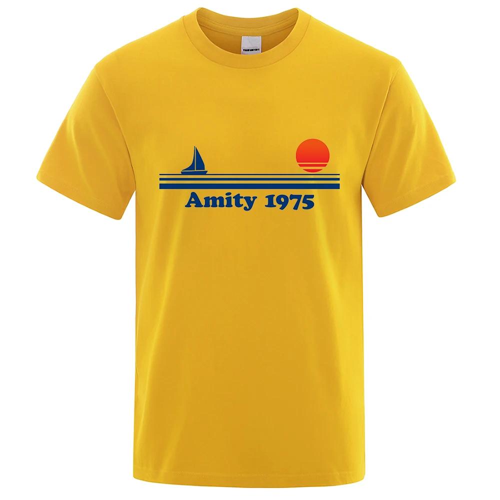 Amity 1975 - Jaws Retro Print Tshirt Men Creativity Sweat Clothing Fashion Tee Clothes T Shirts Breathable Cotton T-Shirts Man