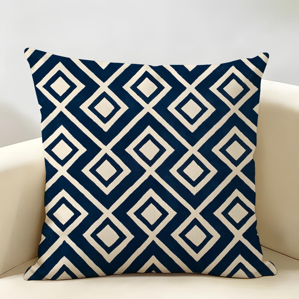 Geometric Diamond Pattern Cushion Cover Natural Linen Organic Fabric Double-Sided Printing Breathable Perfect For Home Decor