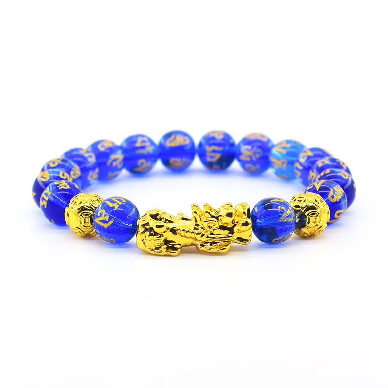 Pixiu Armband Feng Shui Rijkdom en Geluk Armband Heren Polsband Goudkleur Obisidiaan Steen Kralen Zwart Zes Karakter Cadeau