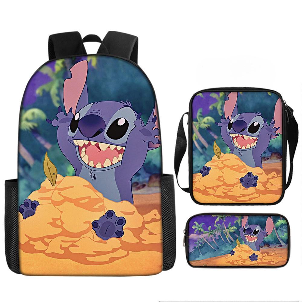 Disney Stitch School Backpack Oxford Cloth Lightweight Breathable Bookbag For Kids