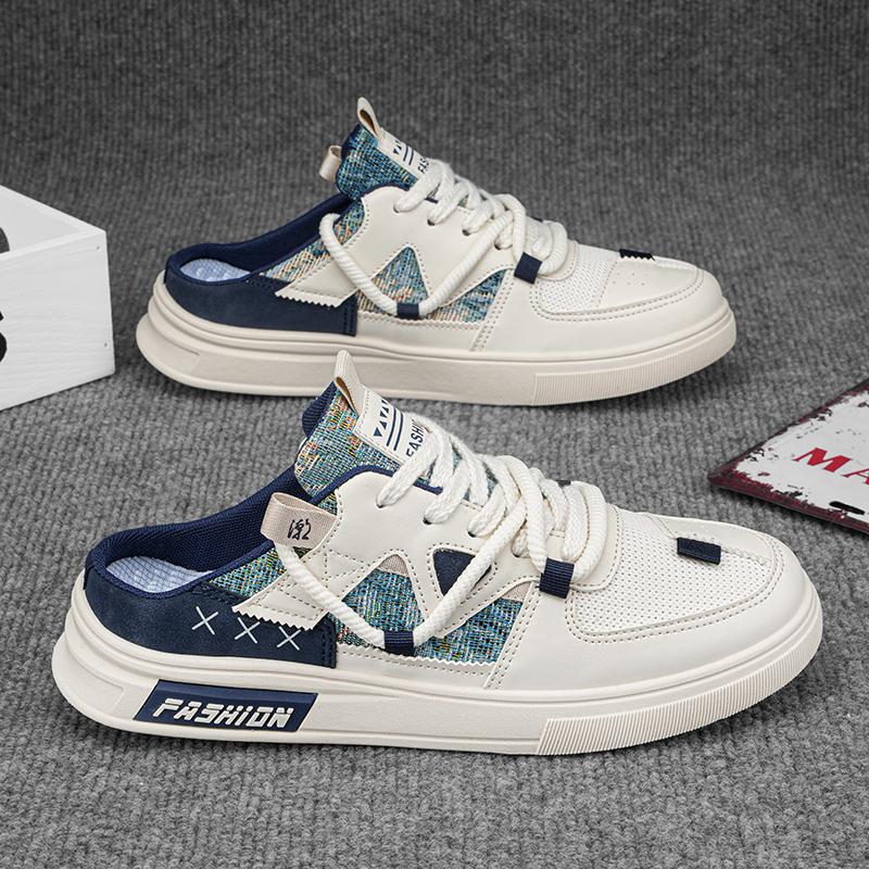 Summer Half Shoes For Men Semi-Drag Casual Board Shoes Men's Loafers Slippers Mules Sandals Slip-On Flats Backless Driving Shoes