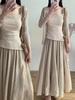 Women's High-End Retro Ice Silk Midi Skirt - Cotton, Linen, Slimming Fit, Large Hem, Floor-Length, Spring/Summer 2026