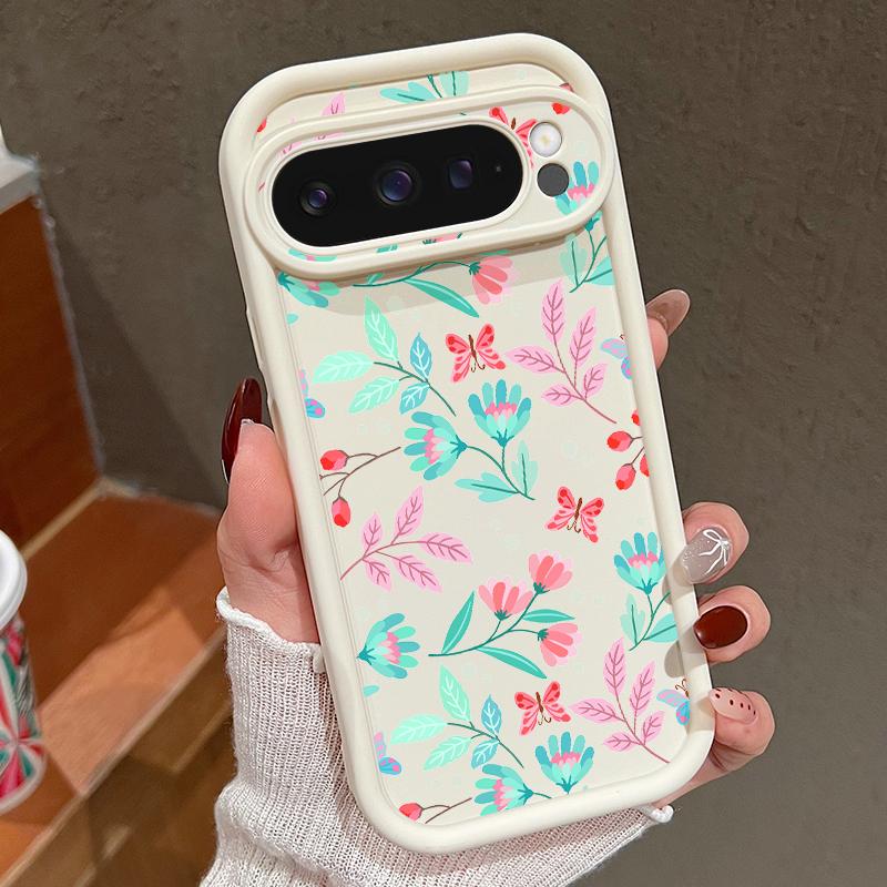 Colorful Floral Print Soft TPU Phone Case For Google Pixel 9 Pro XL 8 Pro 8A Lens Protection Matte Shockproof Bumper Cover