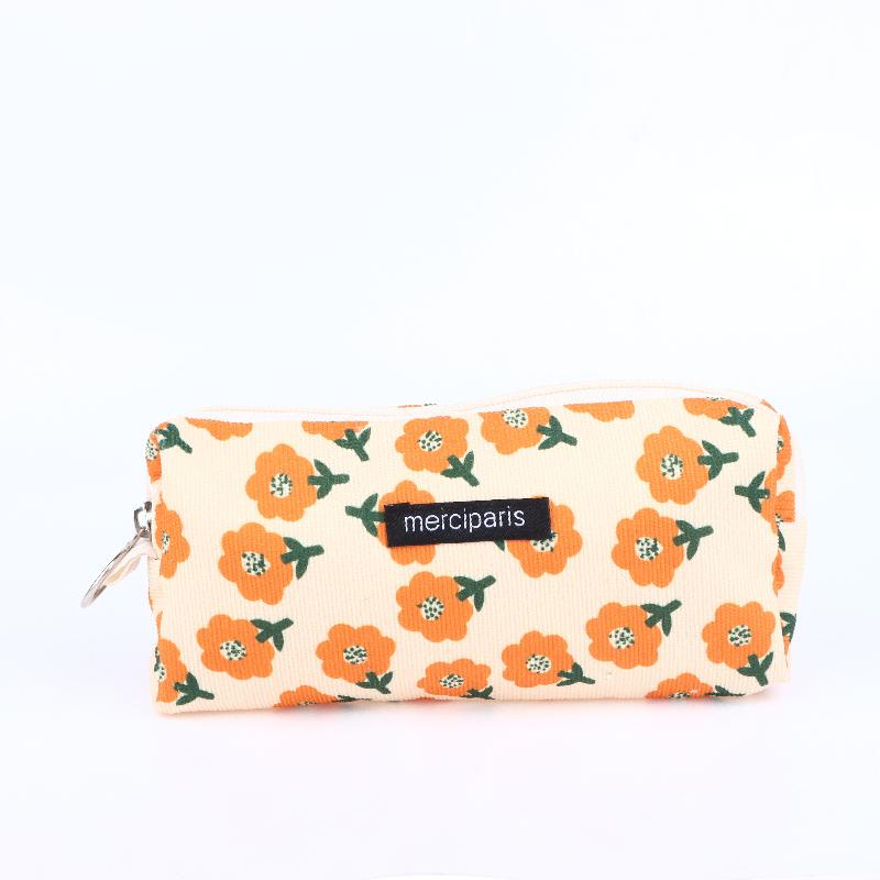 Vintage Corduroy Federmäppchen Retro Blumenmuster Federtasche Große Kapazität Schreibwaren Tasche Für Schüler Büro Make-up Aufbewahrung