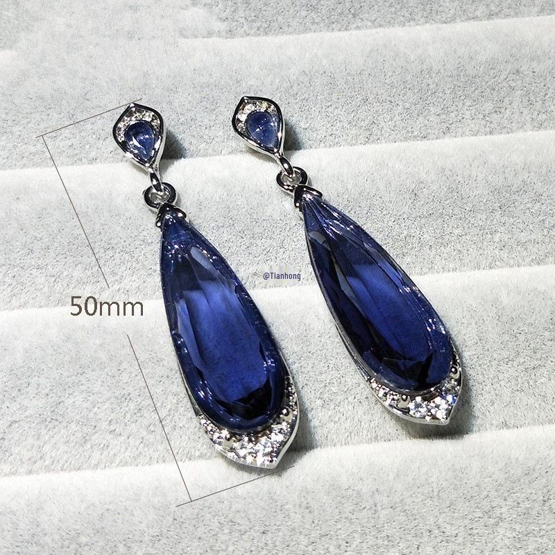 Elegant Blue Teardrop Rhinestone Earrings for Brides