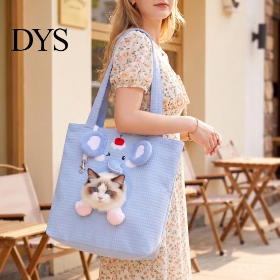 Lightweight Pet Tote for Daily Commute Portable Cat Carrier Purse, Breathable Bag with Adjustable Head Ventilated Polyester Pets Hole, Canvas
