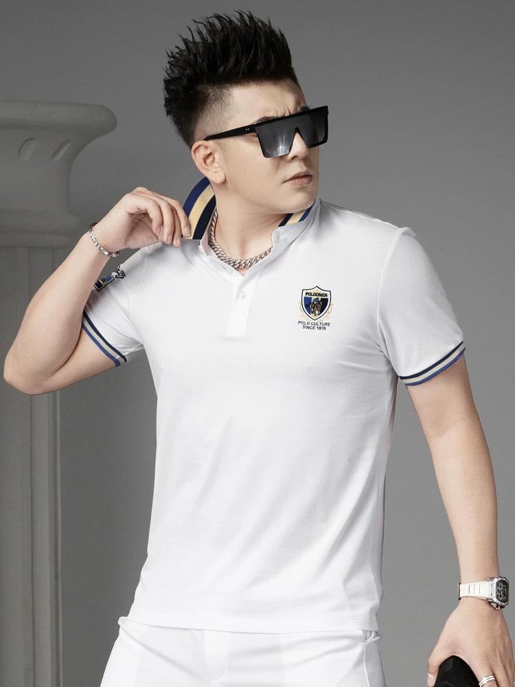 Ozhouzhan 2025 Summer New Men's Polo Shirt Lapel Short Sleeve T-shirt Trendy Embroidered Badge Top Clothes Men