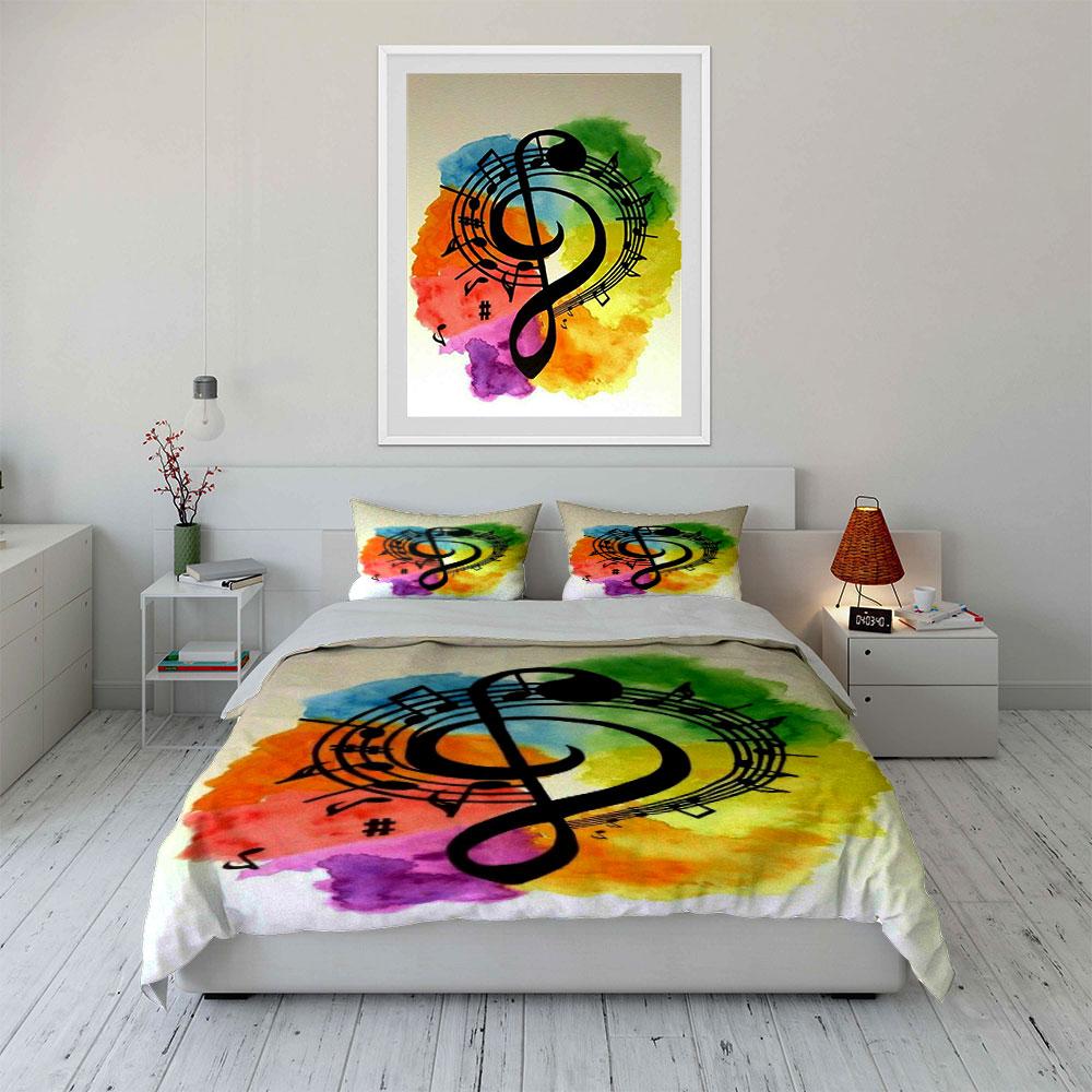 Musical notes with rainbow. Bedding sets Duvet cover sets Duvet covers Pillowcases(1 * Duvet Cover 2 * Pillowcases without duvet insert)