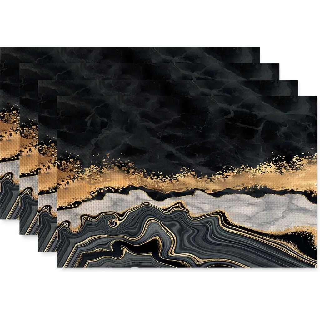 Anti Fouling and Heat-insulating Table Mat 4PC Placemat Watercolor Marble Printed Fabric Linen Placemat  Western Style Placemat