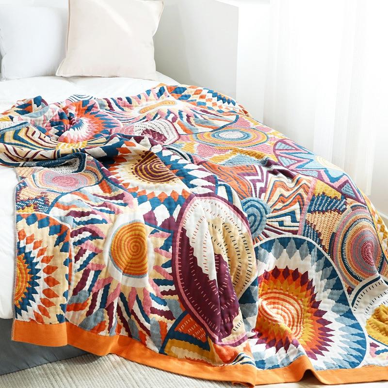 100% Cotton Muslin Sofa Cover Spring Autumn Blanket Gauze Bed Chic Soft Multifunction Travel Breathable Throw Blanket