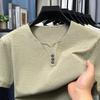 2026 New Men's Business Casual Three Button V-neck Short Sleeved T-shirt Korean Style Summer Comfortable Versatile Top