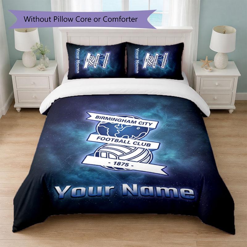 BIRMINGHAM CITY Football Juego de Cama con Texto de Nombre Personalizado 1 Funda de Edredón + 2 Fundas de Almohada Logo de Fútbol Regalo Personalizado para Ocasión Especial Decoración de Dormitorio