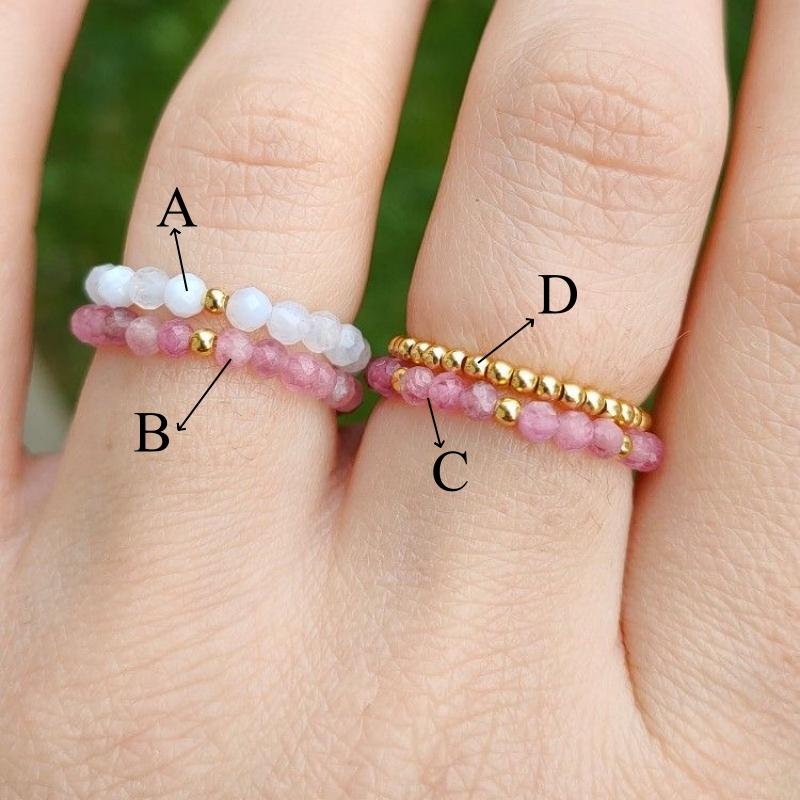 Vlen Natural Stone Ring Stackable Beads Elastic Finger Ring Elegant Dainty Boho Handmade Jewelry for Daily Wear & Gift