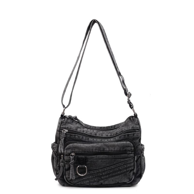 

Джинсовая сумка женская винтажная большая вместительная сумка через плечо многослойная карманная сумка через плечо чёрный