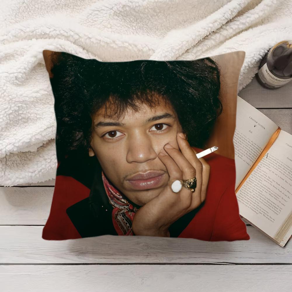 Jimi HHendrix Rock Cushion Cover Silky Short Plush Invisible Zipper Dustproof Sofa Pillow Case for Home Decor