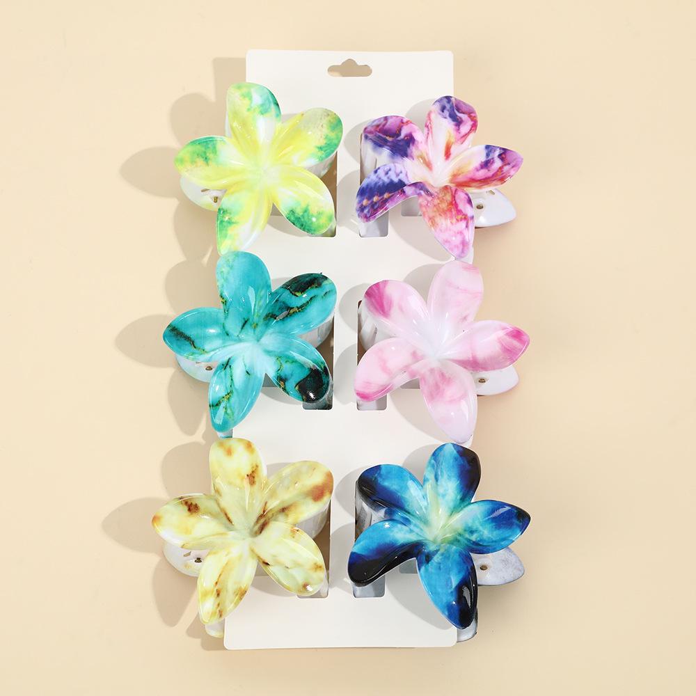 Frangipani Flower Hair Clip for Women, Colorful Beach Accessory, Updo Shark Hairpin, In Stock