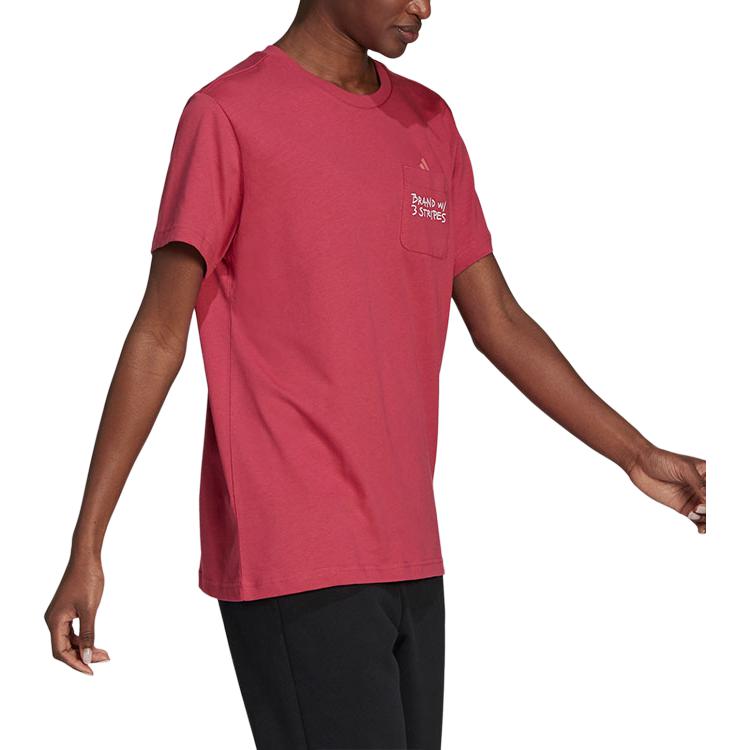 Adidas Embroidered Letter Sports Short Sleeve T-Shirt Women Tops Pink GJ6535