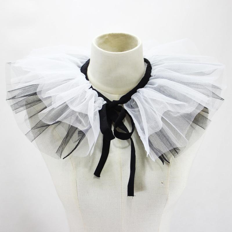 Victorian Layered Black White Ruffled Mesh Tulle Detachable Neck Ruff Faux Collar for Women Cosplay Shawl Wrap Capelet