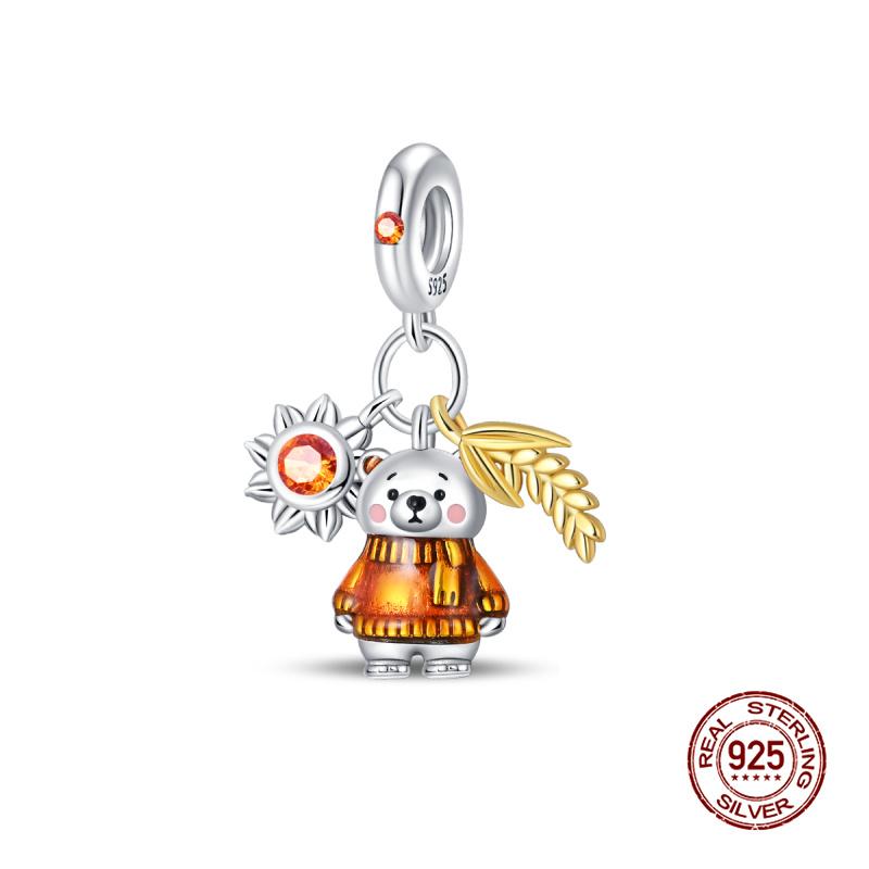 Charms Copper Autumn Pumpkins & Maple Leaves Charms Beads Fits 3Mm Original Bracelet Womens Diy Fine Jewelry Gifts