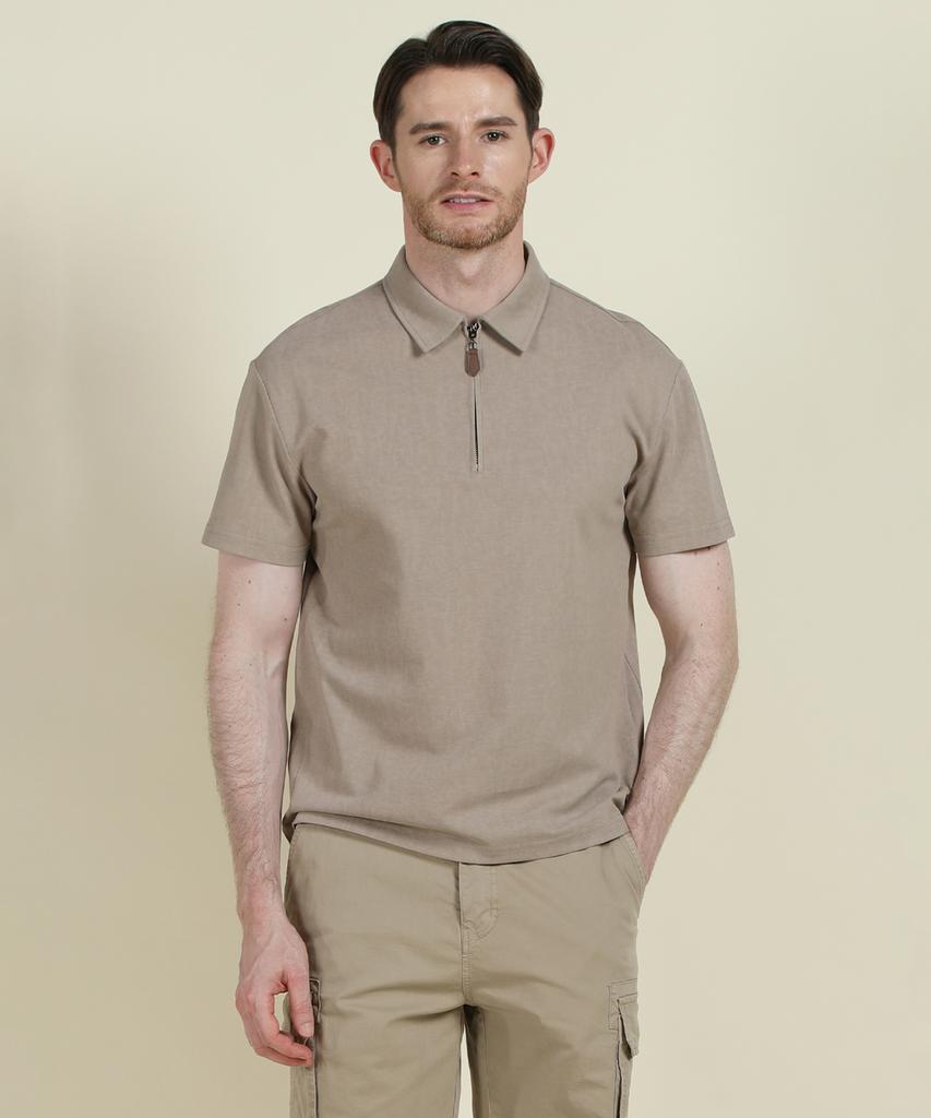 PANICALE Beige Half-Zip Polo Shirt