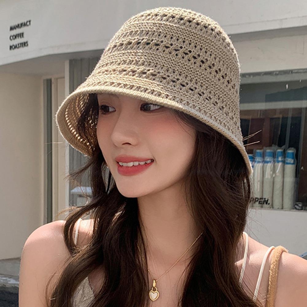 Summer New Hollow Knitted Bucket Hat Sun Protection and Sunshade Hat for Women's Leisure Versatile Small Fresh Fashion Pot Hat