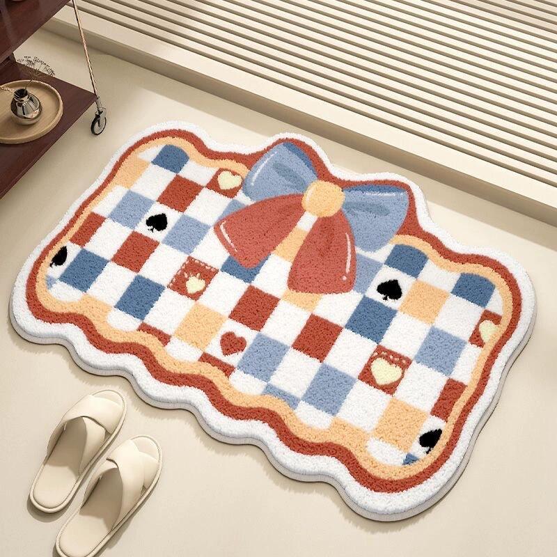 

New cute cartoon imitation cashmere bow home special-shaped floor mat bathroom absorbent non-slip mat bathroom floor mat 40X60cm 15.7X23.6in