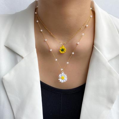 Women's Daisy Multi-layer Beads Exquisite Personality Jewelry Classic Fashion Gift Necklace ARI