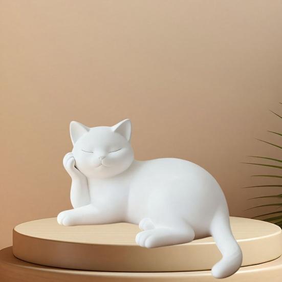 3D Printed Cat Statue, Small Holding Face Cat Figurine, Cute Animal Sculpture for Office Desk Decor, Gifts for Cats Lovers
