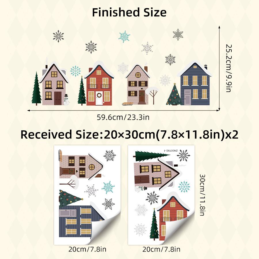 

1set Snow House Window Clings, Christmas Village Stickers Glass Decor, Removable Winter Storybook Decorations for Christmas one size fits all