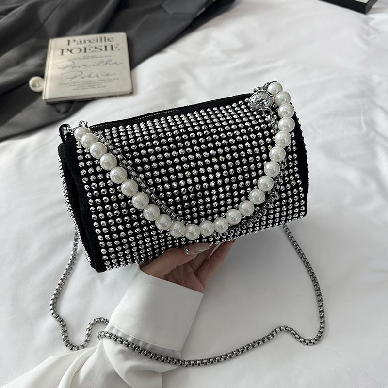 Fashion Trend Premium Sense Bag Pearl Chain Bag Large Capacity Hand Diamond-encrusted Shoulder Crossbody Bag