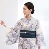 Kyoto Kimono Yuzen Women's Yukata Set (2-Piece Set) with Obi, Floral Print, White, Modern, Purple, and Chrysanthemum Design