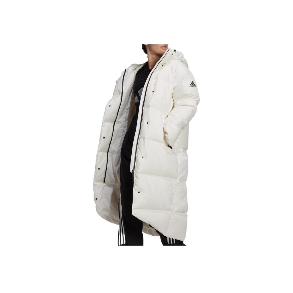 adidas Women Big Baffle Hooded Down Coat Zipper Design Warm Thickened Outdoor Casual Outerwear White GQ2509